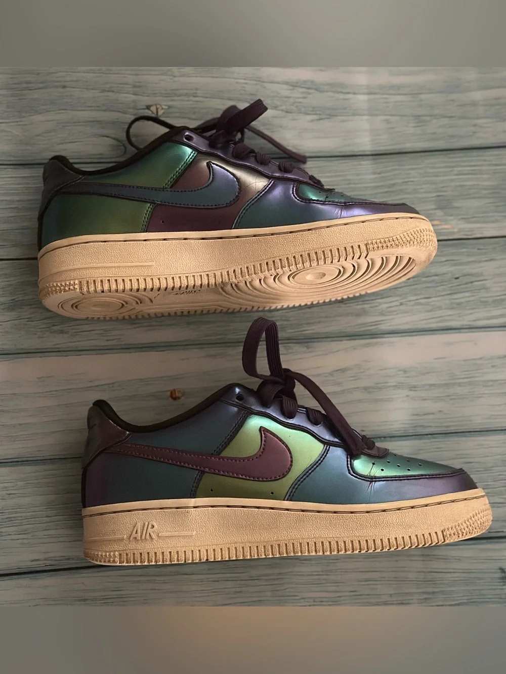 Nike AF1 Low Iridescent Metallic Neptune Green Purple Chameleon Lv8 | Size 4Y